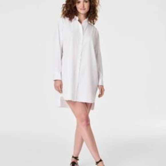 SPANX Dresses & Skirts - Spanx The Best Poplin Shirt Dress in Classic White Size M NWT